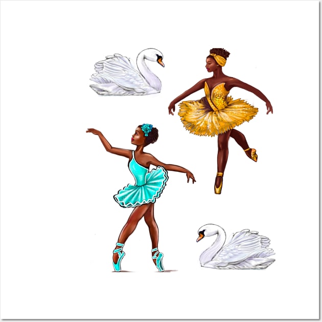 The top 10 best Dance gifts - Swans - African American Ballerinas Black girls dancing Ballet Dancers Brown skin Ballerina Wall Art by Artonmytee